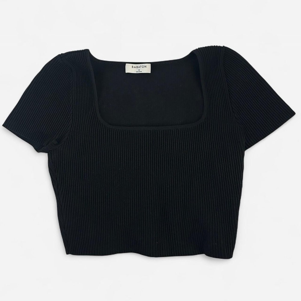 Aritzia Babaton Black Ribbed square neck crop top Size M